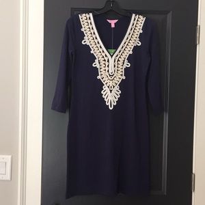 NWT Lilly Pulitzer navy dress with gold trim.